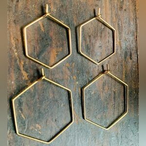 ✨NWT✨18K Gold SET of Hexagon Hoops✨ Handcrafted ✨Artisan✨ Gift for Her✨